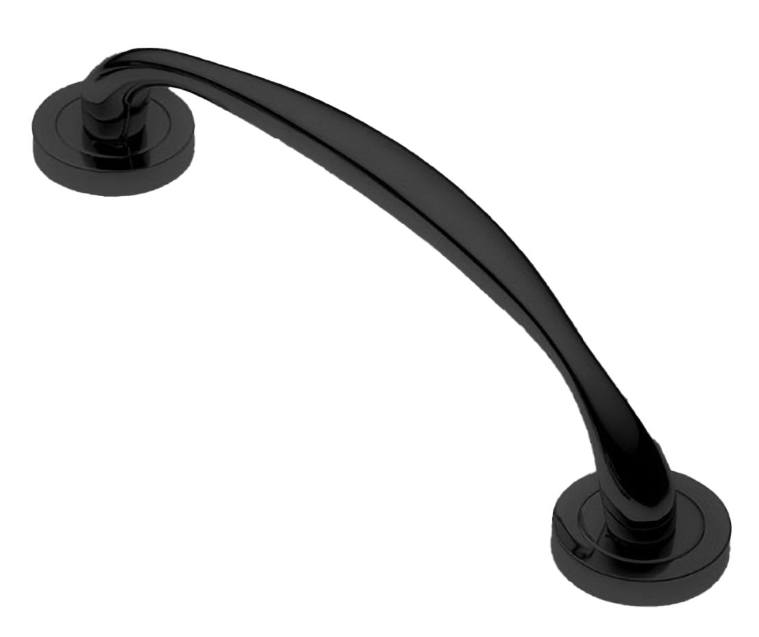 Ручка-скоба дверная LEON PH NERO на круглой розетке, цвет черный, латунь фото купить в Балашихе