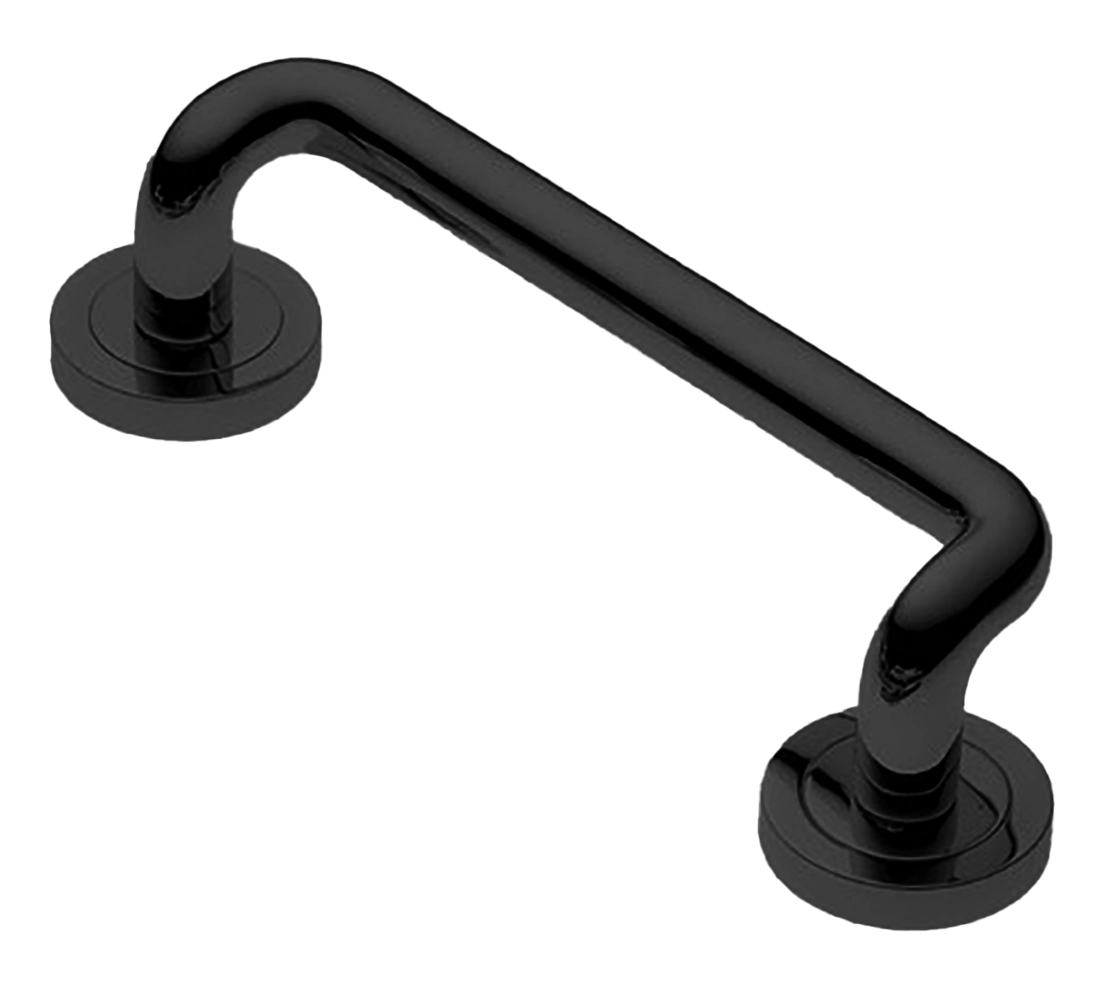 Ручка-скоба дверная SNAKE PH NERO на круглой розетке, цвет черный, латунь фото купить в Балашихе