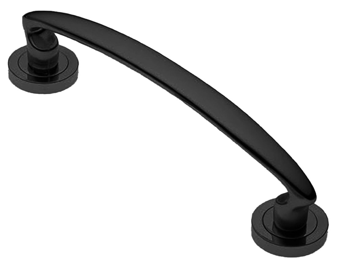 Ручка-скоба дверная FLAMINGO PH NERO на круглой розетке, цвет черный, латунь фото купить в Балашихе