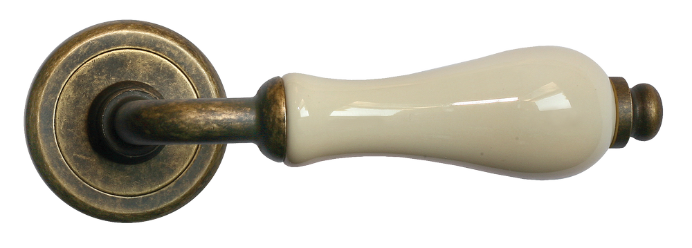 Ручка дверная CERAMICA R4 OBR/CHAMP раздельная на круглой розетке, цвет - бронза/шампань, латунь фото купить в Балашихе