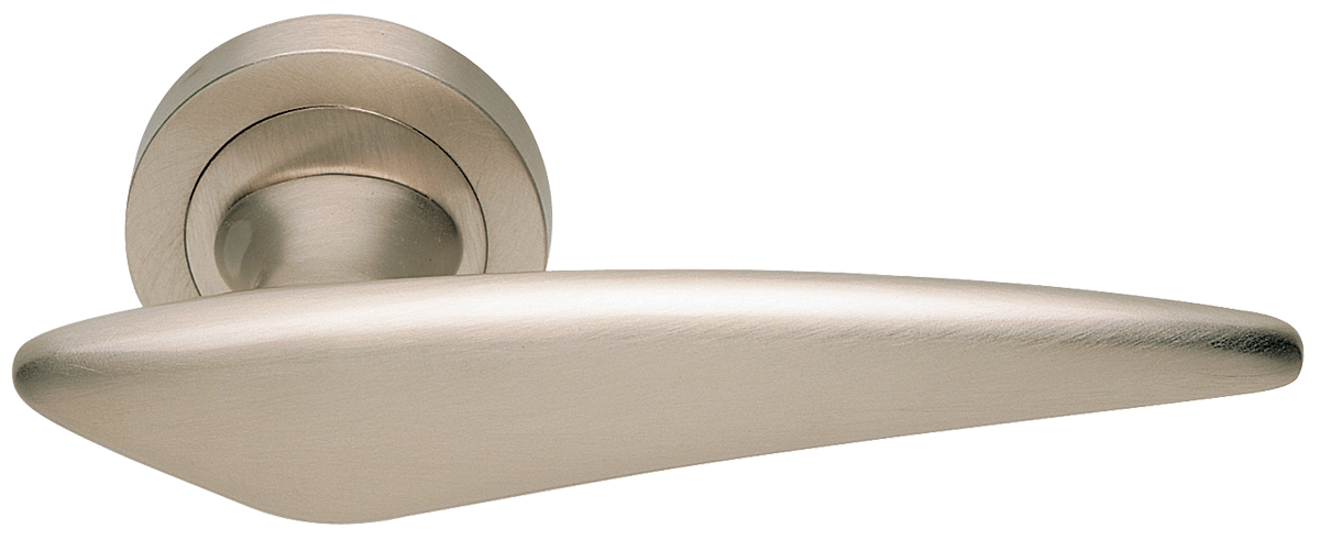 Ручка дверная BOLID R2 NIS раздельная на круглой розетке, цвет матовый никель, латунь фото купить Балашиха