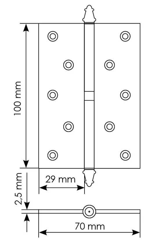 Петля карточная разъемная MSN 100X70X2.5 R COF с подшипником стальная правая, врезная, цвет кофе фото купить в Балашихе