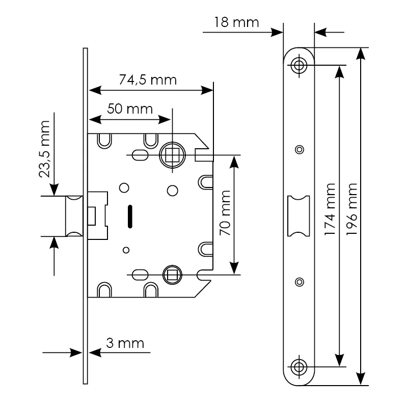 Защелка межкомнатная 1870P SN -IND SP-1 с ответной планкой, бесшумная сантехническая, цвет никель фото купить в Балашихе