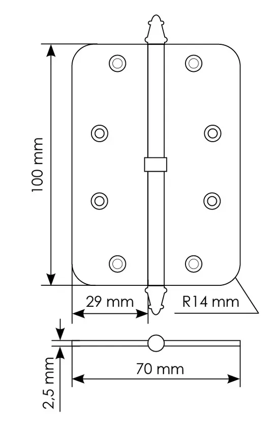 Петля разъемная MS-C 100X70X2.5 SN L левая скругленная, врезная, цвет бел.никель, сталь фото купить в Балашихе