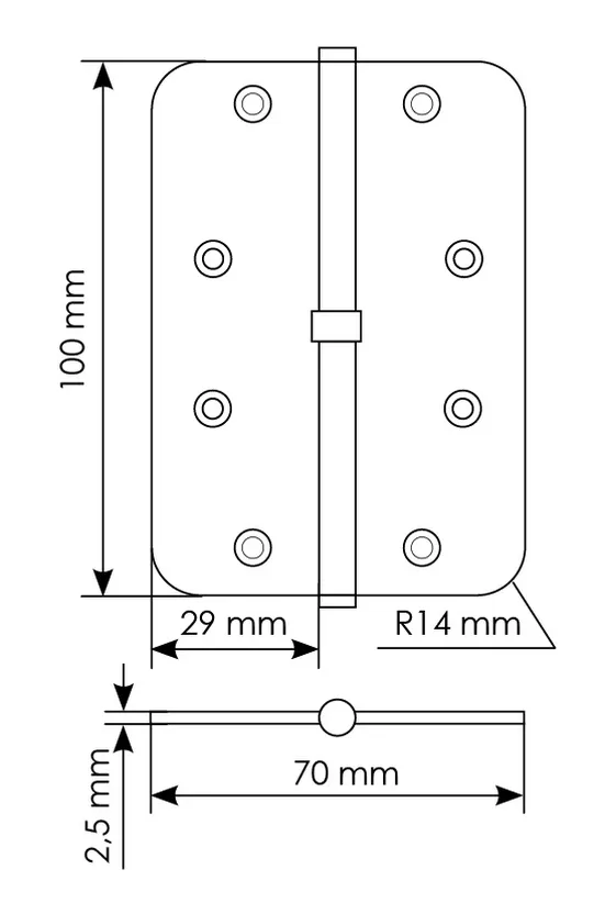 MSD-C 100X70X2.5 SG L, петля стальная скругленная левая без коронки, цвет - мат.золото фото купить в Балашихе