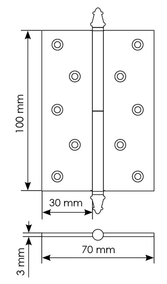 Петля разъемная карточная MB 100X70X3 SG L C латунная с коронкой левая, врезная цвет матовое золото фото купить в Балашихе