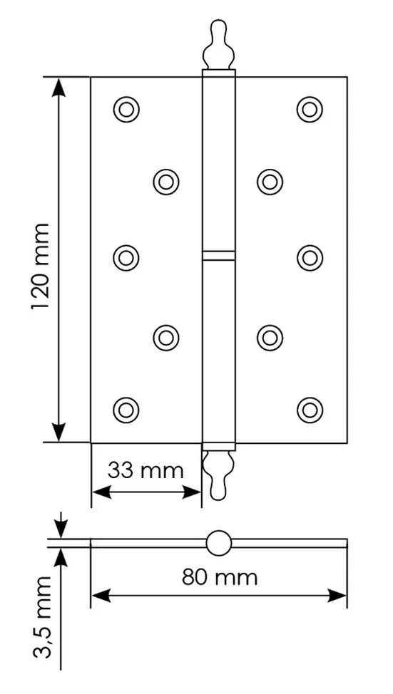 Петля карточная разъемная латунная MB 120X80X3.5 AB R C с коронкой правая, верзная, цвет античная бронза фото купить в Балашихе