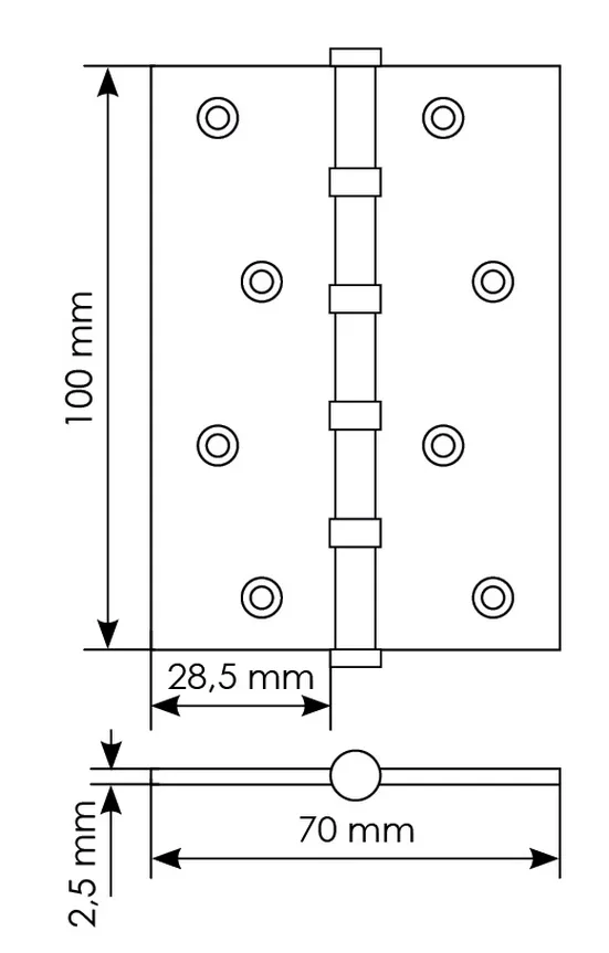 Петля универсальная карточная MS 100X70X2.5-4BB W стальная, врезная, цвет белый, сталь фото купить в Балашихе