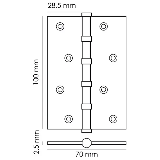 Петля карточная универсальная MS 100X70X2.5-4BB AB стальная, врезная, цвет бронза, сталь фото фурнитура Балашиха